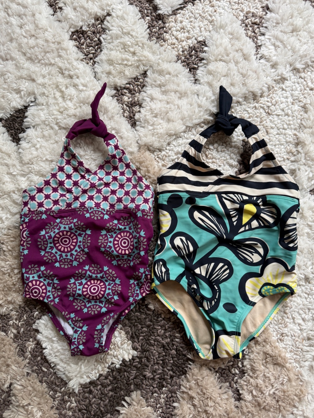 Tea Collection Purple and Teal Patterned Girls' Swim Tops - Set of 2
